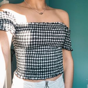 CHARLOTTE RUSSE SMOCKED OFF THE SHOULDER TOP